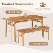 Costway - 3 Pieces Patio Dining Set Acacia Wood Outdoor Rectangular Picnic Table and 2 Benches