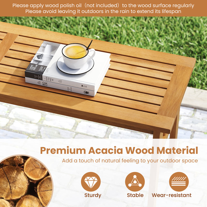 Costway - 3 Pieces Patio Dining Set Acacia Wood Outdoor Rectangular Picnic Table and 2 Benches