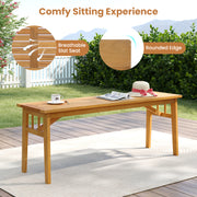 Costway - 3 Pieces Patio Dining Set Acacia Wood Outdoor Rectangular Picnic Table and 2 Benches