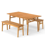 Costway - 3 Pieces Patio Dining Set Acacia Wood Outdoor Rectangular Picnic Table and 2 Benches