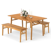 Costway - 3 Pieces Patio Dining Set Acacia Wood Outdoor Rectangular Picnic Table and 2 Benches