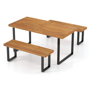 Costway - 3 Pieces Patio Dining Table Set 63” Rectangle Table and 2 Backless Bench