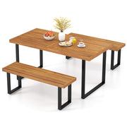 Costway - 3 Pieces Patio Dining Table Set 63” Rectangle Table and 2 Backless Bench