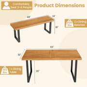 Costway - 3 Pieces Patio Dining Table Set 63” Rectangle Table and 2 Backless Bench