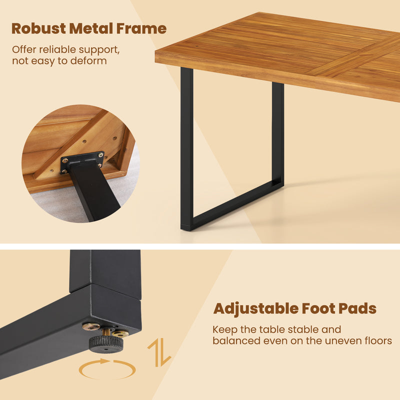 Costway - 3 Pieces Patio Dining Table Set 63” Rectangle Table and 2 Backless Bench