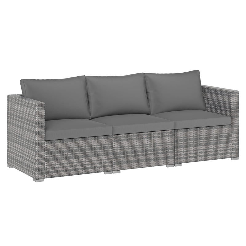 Costway - 3 Pieces Patio Sectional Sofa Set PE Rattan Modular Couch Furniture Set with Soft Cushions-Gray