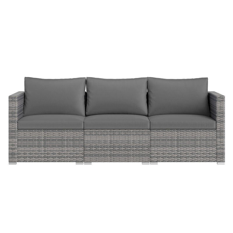 Costway - 3 Pieces Patio Sectional Sofa Set PE Rattan Modular Couch Furniture Set with Soft Cushions-Gray
