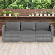 Costway - 3 Pieces Patio Sectional Sofa Set PE Rattan Modular Couch Furniture Set with Soft Cushions-Gray
