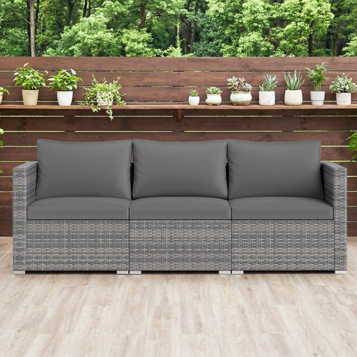 Costway - 3 Pieces Patio Sectional Sofa Set PE Rattan Modular Couch Furniture Set with Soft Cushions-Gray