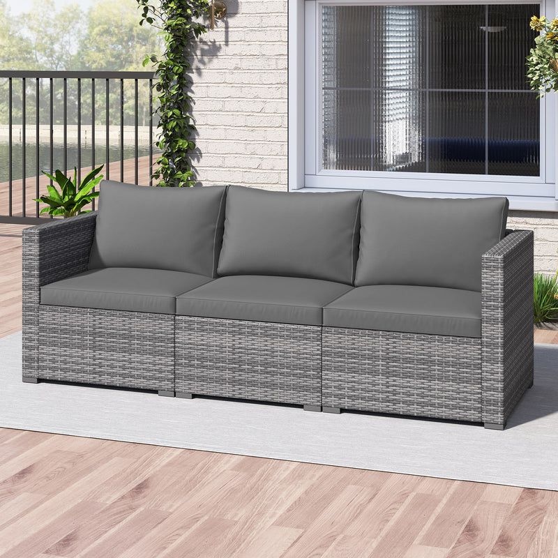 Costway - 3 Pieces Patio Sectional Sofa Set PE Rattan Modular Couch Furniture Set with Soft Cushions-Gray