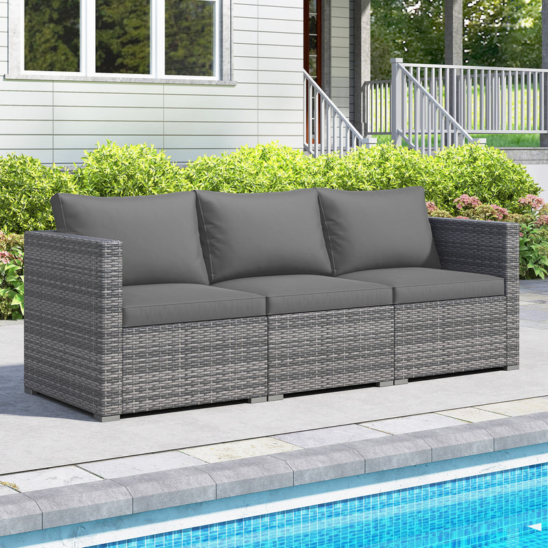 Costway - 3 Pieces Patio Sectional Sofa Set PE Rattan Modular Couch Furniture Set with Soft Cushions-Gray