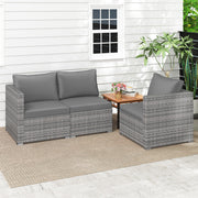 Costway - 3 Pieces Patio Sectional Sofa Set PE Rattan Modular Couch Furniture Set with Soft Cushions-Gray