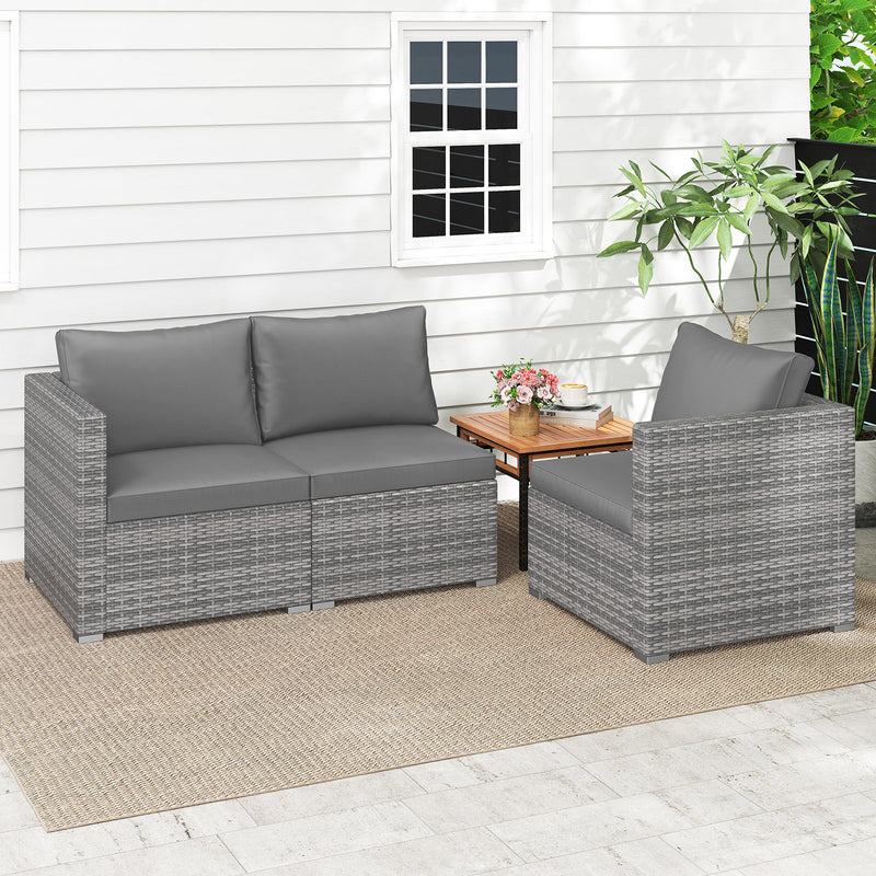 Costway - 3 Pieces Patio Sectional Sofa Set PE Rattan Modular Couch Furniture Set with Soft Cushions-Gray
