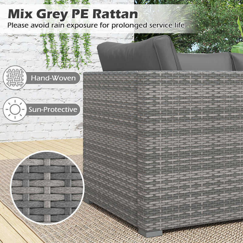 Costway - 3 Pieces Patio Sectional Sofa Set PE Rattan Modular Couch Furniture Set with Soft Cushions-Gray