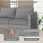 Costway - 3 Pieces Patio Sectional Sofa Set PE Rattan Modular Couch Furniture Set with Soft Cushions-Gray
