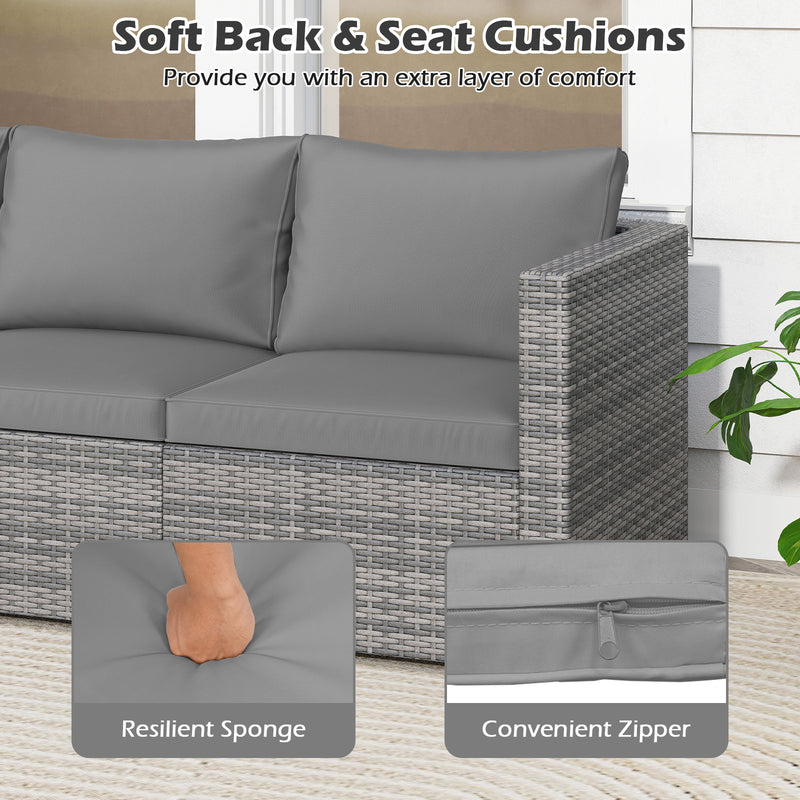 Costway - 3 Pieces Patio Sectional Sofa Set PE Rattan Modular Couch Furniture Set with Soft Cushions-Gray