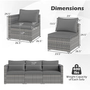 Costway - 3 Pieces Patio Sectional Sofa Set PE Rattan Modular Couch Furniture Set with Soft Cushions-Gray