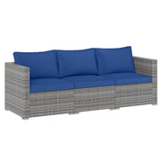 Costway - 3 Pieces Patio Sectional Sofa Set PE Rattan Modular Couch Furniture Set with Soft Cushions-Navy