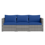 Costway - 3 Pieces Patio Sectional Sofa Set PE Rattan Modular Couch Furniture Set with Soft Cushions-Navy