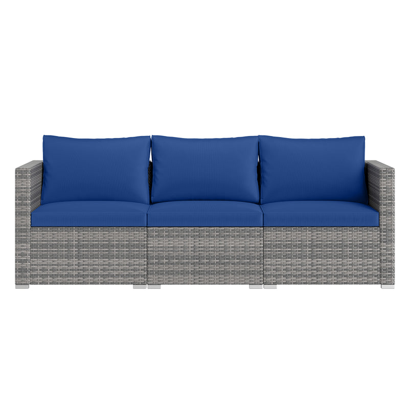 Costway - 3 Pieces Patio Sectional Sofa Set PE Rattan Modular Couch Furniture Set with Soft Cushions-Navy