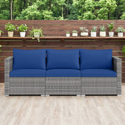 Costway - 3 Pieces Patio Sectional Sofa Set PE Rattan Modular Couch Furniture Set with Soft Cushions-Navy
