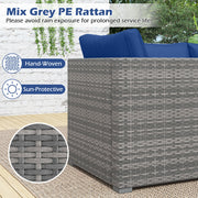 Costway - 3 Pieces Patio Sectional Sofa Set PE Rattan Modular Couch Furniture Set with Soft Cushions-Navy