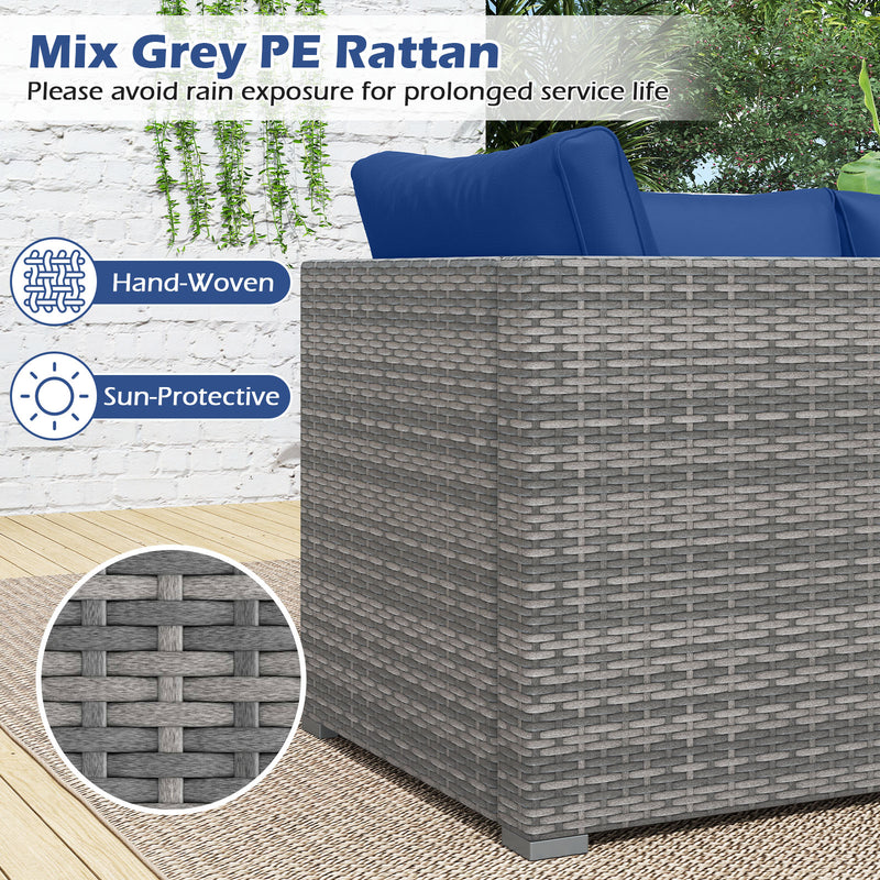 Costway - 3 Pieces Patio Sectional Sofa Set PE Rattan Modular Couch Furniture Set with Soft Cushions-Navy