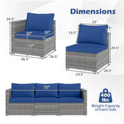 Costway - 3 Pieces Patio Sectional Sofa Set PE Rattan Modular Couch Furniture Set with Soft Cushions-Navy
