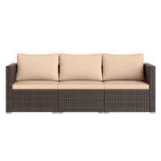 Costway - 3 Pieces Patio Sectional Sofa Set with Soft Cushions-Beige