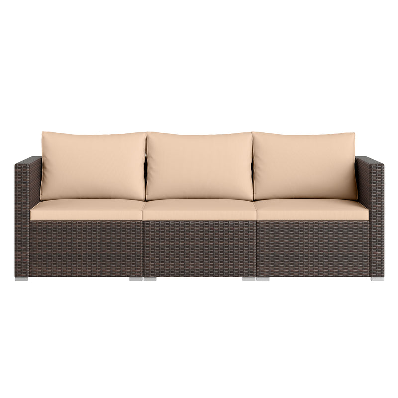 Costway - 3 Pieces Patio Sectional Sofa Set with Soft Cushions-Beige
