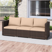 Costway - 3 Pieces Patio Sectional Sofa Set with Soft Cushions-Beige
