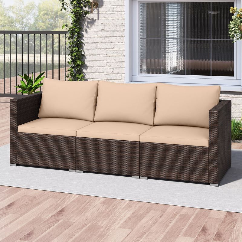 Costway - 3 Pieces Patio Sectional Sofa Set with Soft Cushions-Beige