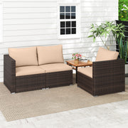 Costway - 3 Pieces Patio Sectional Sofa Set with Soft Cushions-Beige