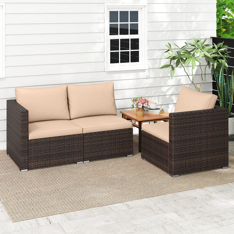 Costway - 3 Pieces Patio Sectional Sofa Set with Soft Cushions-Beige