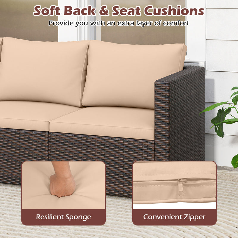 Costway - 3 Pieces Patio Sectional Sofa Set with Soft Cushions-Beige