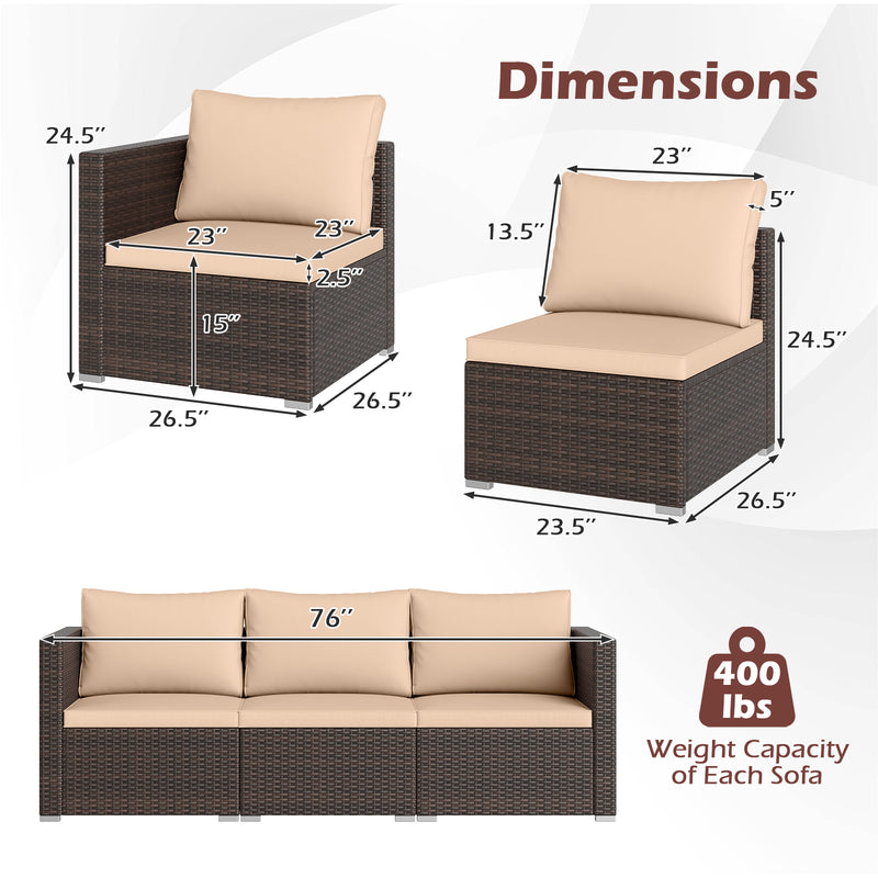 Costway - 3 Pieces Patio Sectional Sofa Set with Soft Cushions-Beige