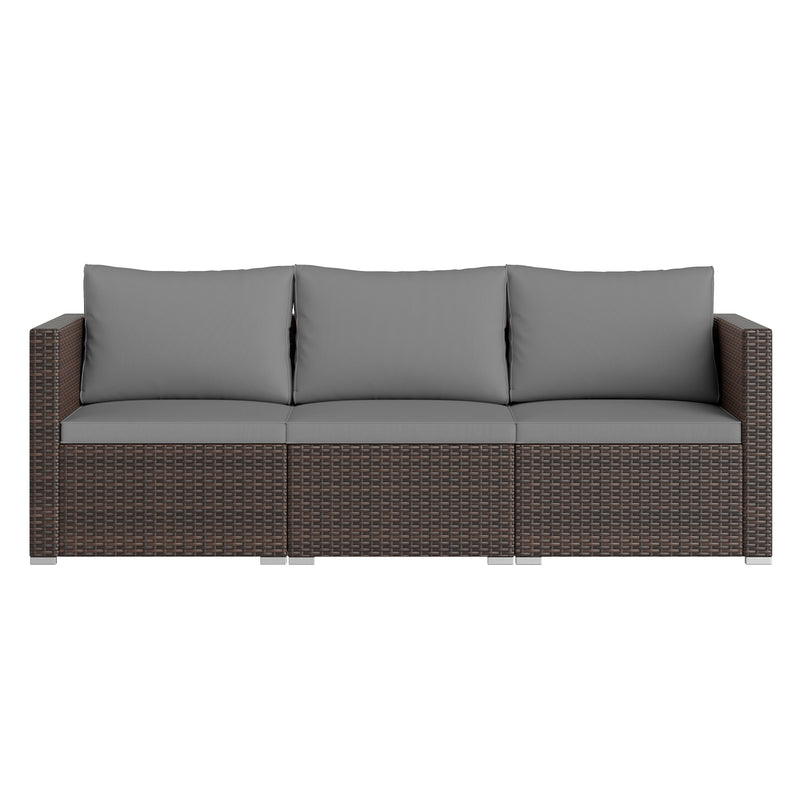Costway - 3 Pieces Patio Sectional Sofa Set with Soft Cushions-Gray