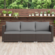 Costway - 3 Pieces Patio Sectional Sofa Set with Soft Cushions-Gray