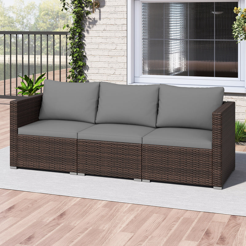 Costway - 3 Pieces Patio Sectional Sofa Set with Soft Cushions-Gray