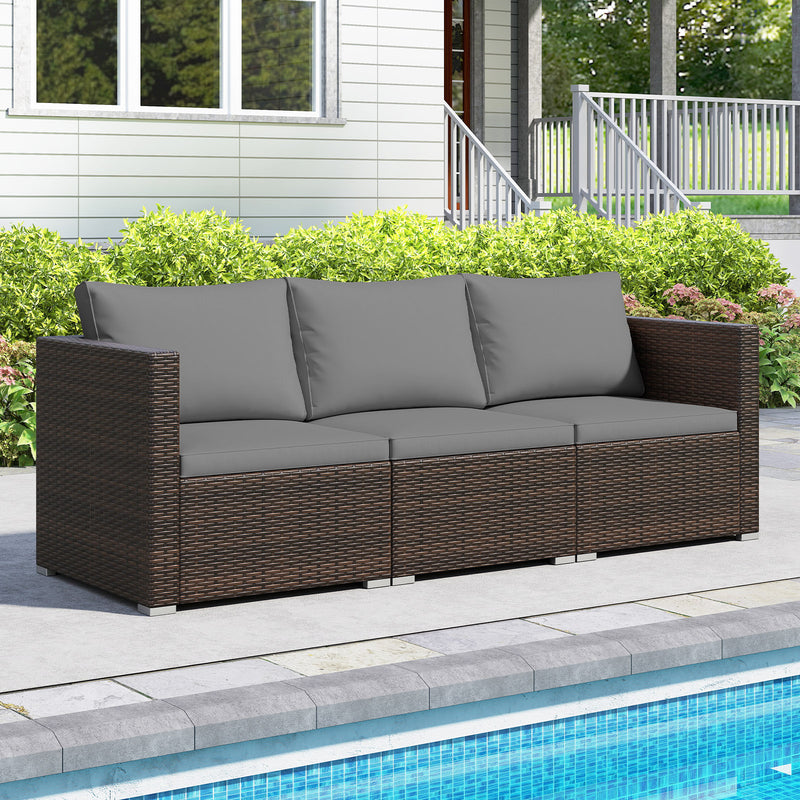 Costway - 3 Pieces Patio Sectional Sofa Set with Soft Cushions-Gray