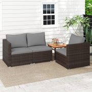 Costway - 3 Pieces Patio Sectional Sofa Set with Soft Cushions-Gray