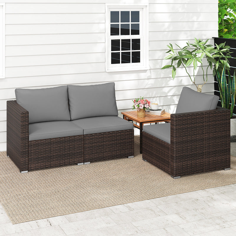 Costway - 3 Pieces Patio Sectional Sofa Set with Soft Cushions-Gray