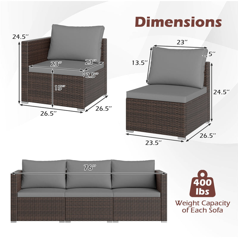 Costway - 3 Pieces Patio Sectional Sofa Set with Soft Cushions-Gray