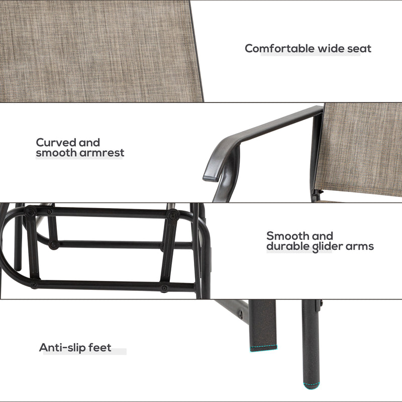 Outsunny - 2 Pieces Outdoor Glider Chairs, 2 Person Glider Rocking Chair Set with Breathable Mesh Fabric, Steel Frame, Dark Brown