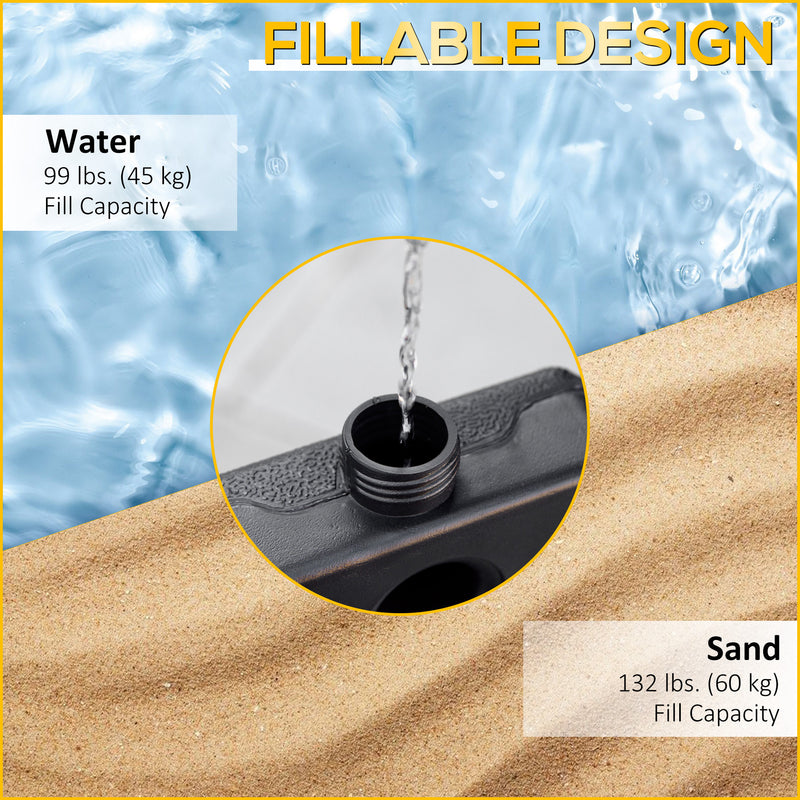 Outsunny - Square Umbrella Base with Wheels, 99 lbs Water or 132 lbs Sand Filled, with Double Adjustable Knob, Black — 84D-290V00BK