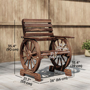 Outsunny - Wood Outdoor Patio Chair, Lounge Chair with Wagon Wheel Armrests, Slatted Wide Seat, Slanted Backrest, Carbonized