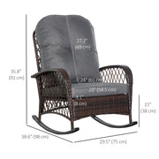 Outsunny - Rattan Rocking Chair, Outdoor Wicker Patio Rocker Chair Furniture with Thick Cushions, for Garden Backyard Porch, Grey