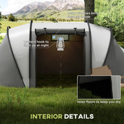 Outsunny - Camping Tent with 2 Bedrooms and Living Area, 3000mm Waterproof Family Tent, for Fishing Hiking Festival, Grey
