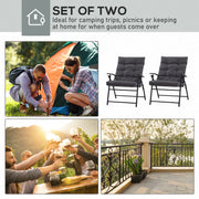Outsunny - Set of 2 Outdoor Folding Chairs with Adjustable Backrest, Padded Camping Chairs for Outdoor Events, Grey