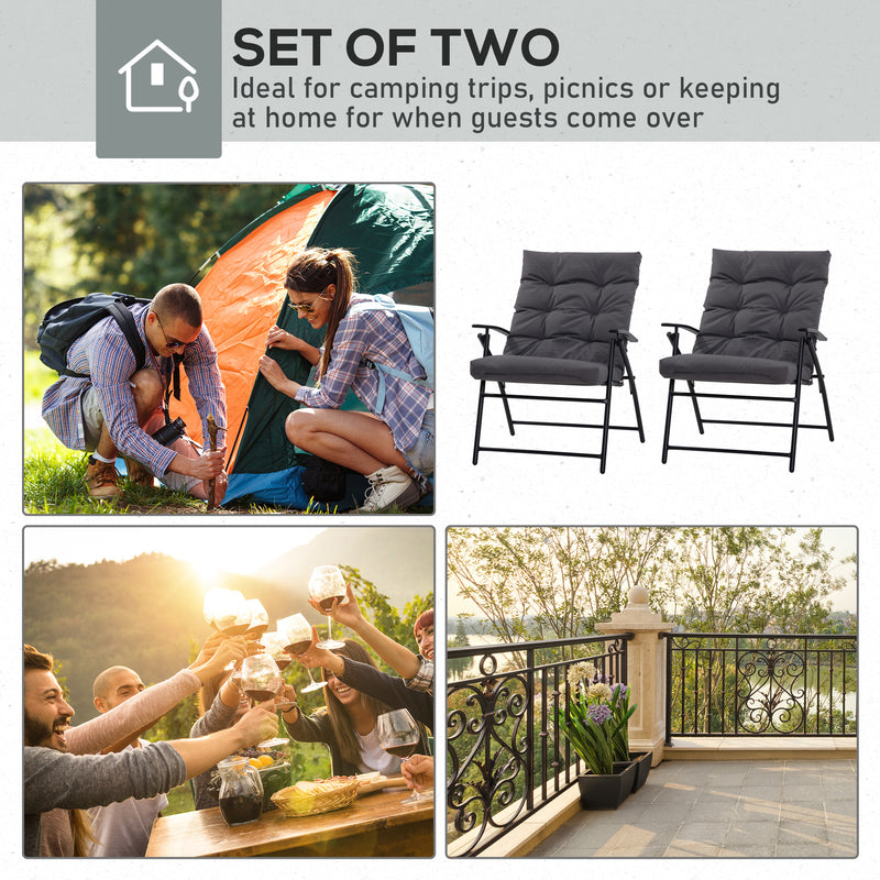 Outsunny - Set of 2 Outdoor Folding Chairs with Adjustable Backrest, Padded Camping Chairs for Outdoor Events, Grey